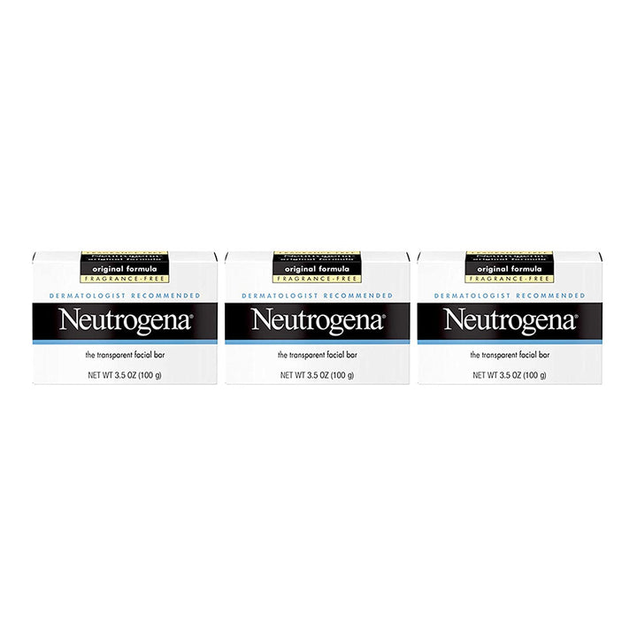 Neutrogena Original Fragrance-Free Facial Cleansing Bar with Glycerin, Pure & Transparent Gentle Face Wash Bar Soap, Free of Harsh Detergents, Dyes & Hardeners, 3.5 Oz
