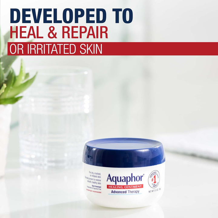 Aquaphor Healing Ointment - Skin Protectant for Dry Cracked Skin - Hands, Heels, Elbows - 3.5 Oz Jar (Pack of 3)