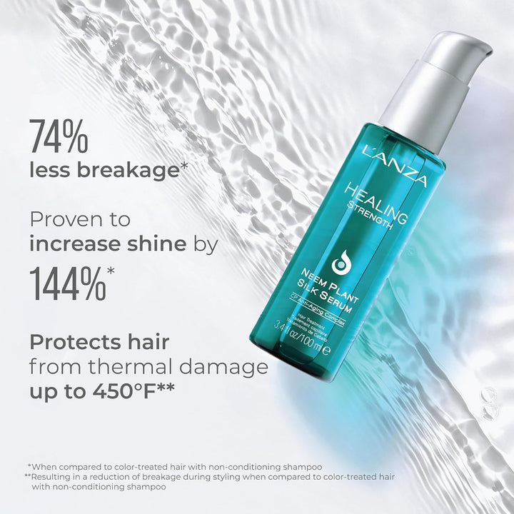 L'ANZA Healing Strength Neem Plant Silk Hair Serum, Neem Oil anti Frizz Damaged Hair Treatment, Nourishes, Strengthens, Boosts Shine, and Prevents Breakage from Split Ends, New Bottle (3.4 Fl Oz)