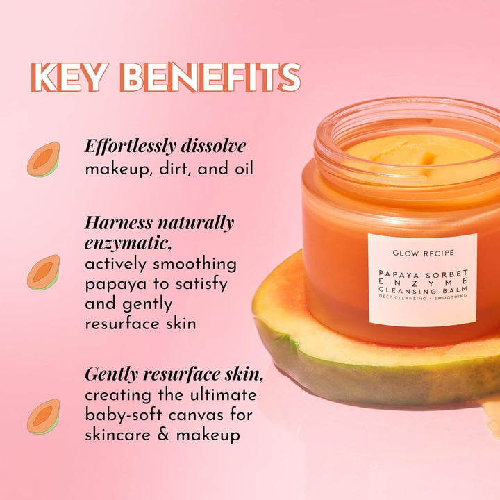 Glow Recipe Papaya Enzyme Cleansing Balm Makeup Remover - Gentle Exfoliator, Makeup Melting Balm & Face Cleanser for Women - Exfoliating Face Wash to Even Skin Tone & Lock-In Facial Hydration (3.38Oz)