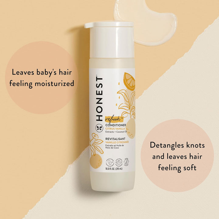 The Honest Company Silicone-Free Conditioner | Gentle for Baby | Naturally Derived, Tear-Free, Hypoallergenic | Citrus Vanilla Refresh, 10 Fl Oz