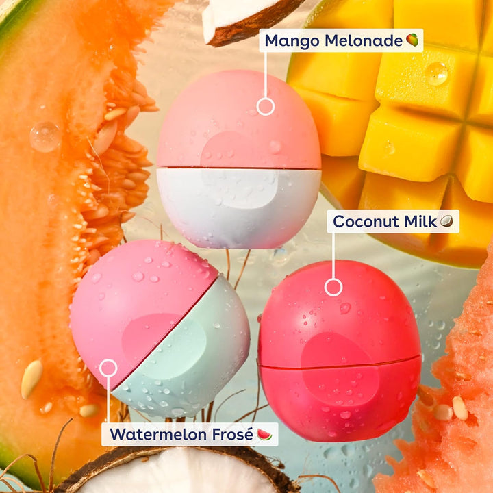 Eos Juicy Vibes Lip Balm Variety Pack- Watermelon Frosé, Mango Melonade & Coconut Milk, All-Day Moisture Lip Care Products, 0.25 Oz, 3-Pack