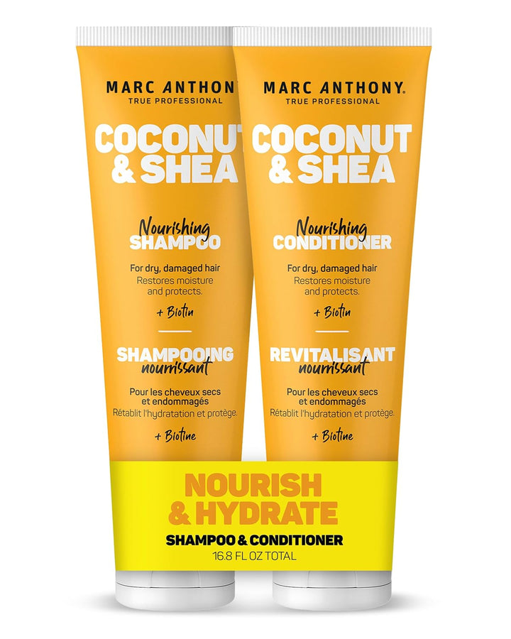 Marc Anthony Shampoo and Conditioner Set, Grow Long Biotin - Anti-Frizz Deep Conditioner for Split Ends & Breakage - Vitamin E, Caffeine & Ginseng for Curly, Dry & Damaged Hair