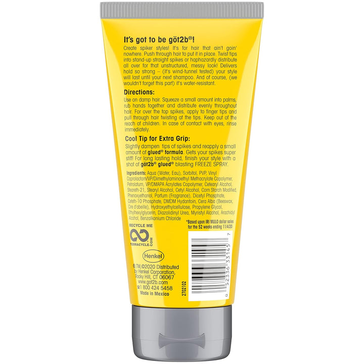 Got2B Glued Styling Spiking Hair Gel 2 - 6 Oz Tubes + 1 Travel 1.25 Oz Tube