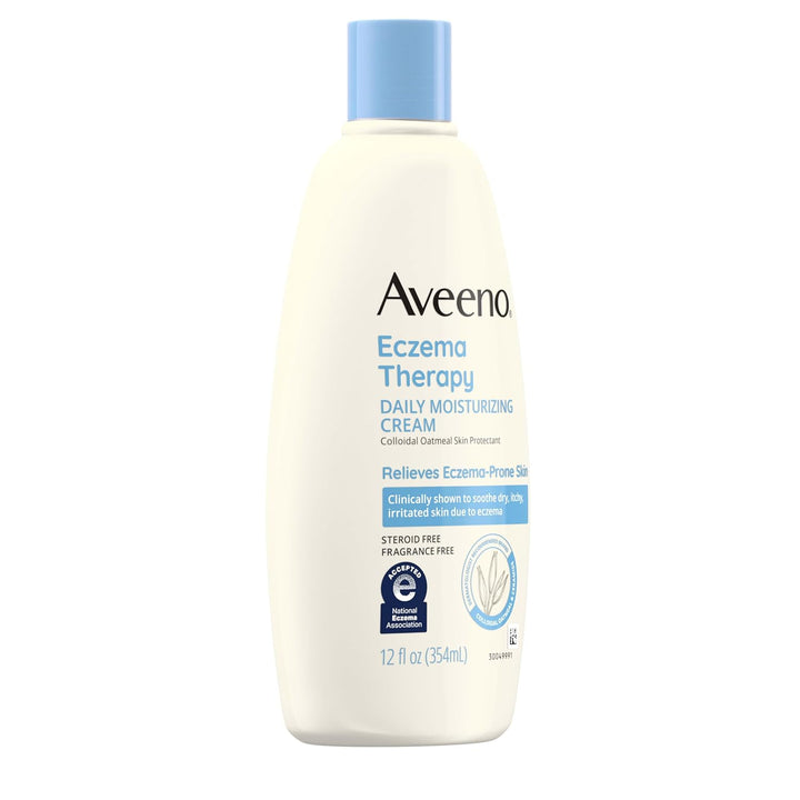Aveeno Eczema Therapy Daily Moisturizing Body Cream for Sensitive Skin, Soothing Eczema Relief Cream, Colloidal Oatmeal & Ceramide for Dry & Itchy Skin, Steroid- & Fragrance-Free, 12 Oz