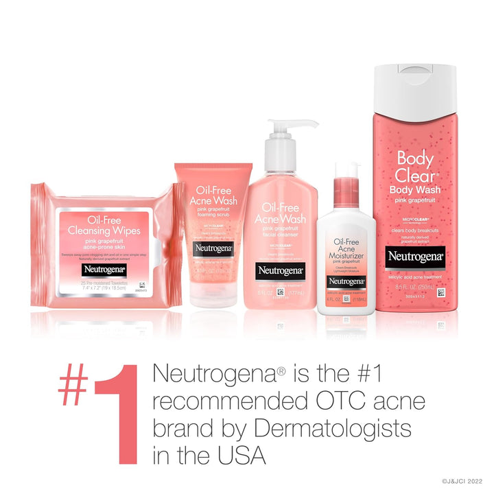 Neutrogena Oil Free Pink Grapefruit Acne Face Wash with Vitamin C, 2% Salicylic Acid Acne Treatment, Gentle Foaming Facial Scrub to Treat & Prevent Breakouts, 6.7 Fl. Oz, 3 Pack