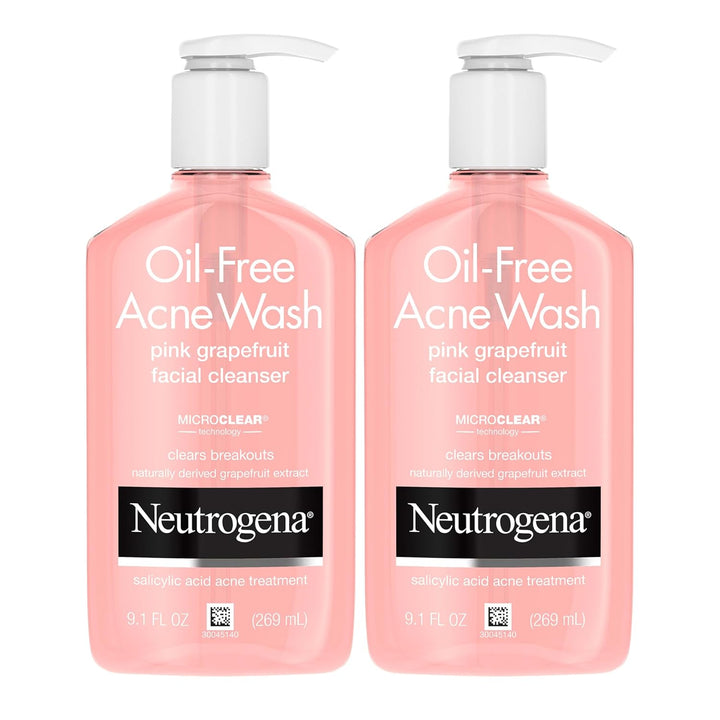 Neutrogena Oil-Free Salicylic Acid Pink Grapefruit Pore Cleansing Acne Wash and Facial Cleanser with Vitamin C, 9.1 Fl. Oz