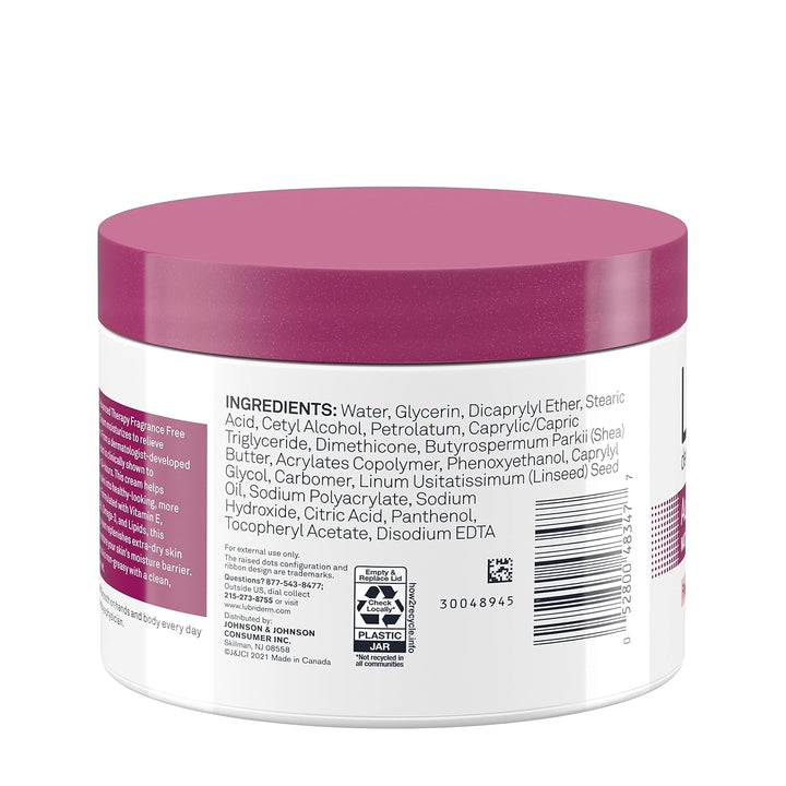 Lubriderm Advanced Therapy Fragrance-Free Moisturizing Cream with Vitamin E and Pro-Vitamin B5, Intense Hydration for Extra Dry Skin, Non-Greasy Formula, 16 Fl. Oz