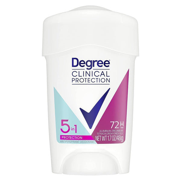 Degree Clinical Protection Antiperspirant Deodorant 72-Hour Sweat & Odor Protection 5-In-1 Antiperspirant for Women 1.7 Oz