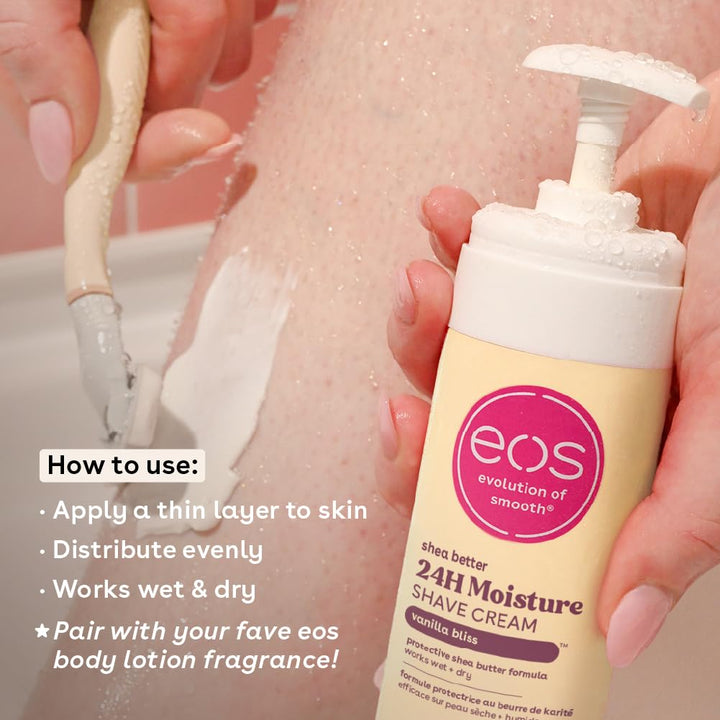 Eos Shea Better Shaving Cream- Vanilla Bliss, Women'S Shave Cream, Skin Care, Doubles as an In-Shower Lotion, 24-Hour Hydration, 7 Fl Oz