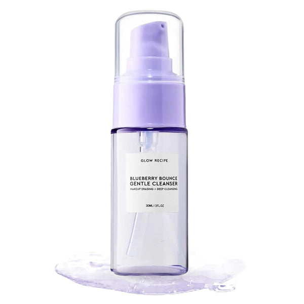 Glow Recipe Blueberry Bounce Exfoliating Face Wash, Travel Size - Foaming Facial Cleanser, Makeup Remover & Clarifying Mask - Hydrating Hyaluronic Acid & Gentle AHA for Sensitive Skin - Vegan, 30Ml