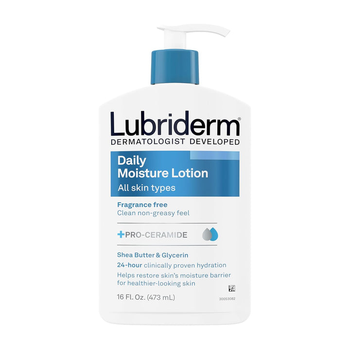 Lubriderm Fragrance Free Daily Moisture Lotion + Pro-Ceramide, Shea Butter & Glycerin, Face, Hand & Body Lotion for Sensitive Skin, Hydrating Lotion for Healthier-Looking Skin, 16 Fl. Oz