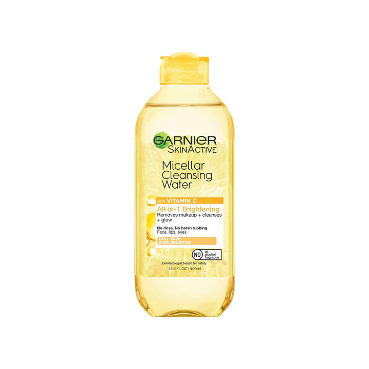 Garnier Micellar Water with Vitamin C, Facial Cleanser & Makeup Remover, Brightening & Hydrating, for All Skin Types, Vegan, Cruelty Free, 13.5 Fl Oz (400Ml), 2 Count