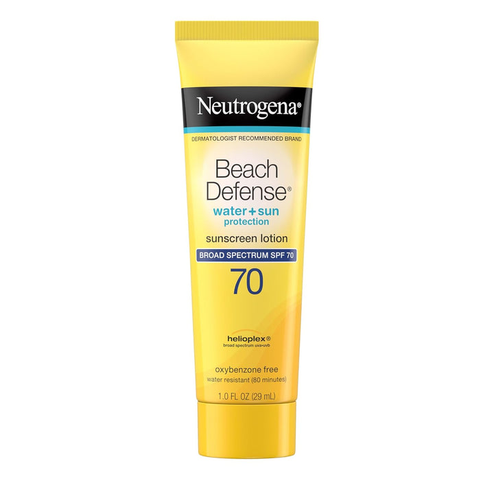 Neutrogena Sunscreen Lotion Beach Defense SPF 70, 6.7 Fl Oz, Face and Body Sunscreen, Oil Free, Fast Absorbing, Oxybenzone Free Sun Care