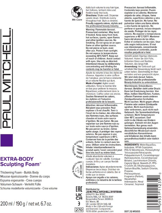 Paul Mitchell Extra-Body Sculpting Foam, Thickens + Builds Body, for Fine Hair