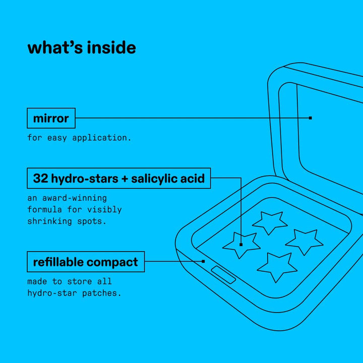 Starface Hydro-Star + Salicylic Acid Pimple Patches and Big Blue Compact, Helps Shrink and Soothe Deeper Spots, Cute Star Shape, Vegan, 32 Count