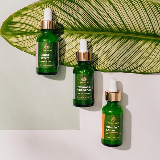 Tree of Life Beauty Facial Skin Care Set, Brightening, Firming, Hydrating, Dry Face, Dermatologist Tested - Trio Power Kit, Vitamin C, Retinol and Hyaluronic Acid, 3 Count of 1 Fl Oz