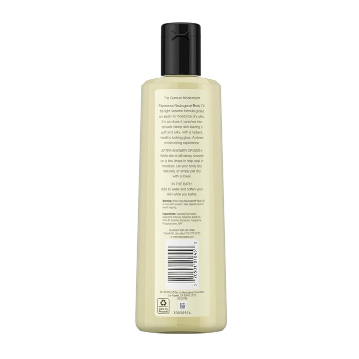 Neutrogena Body Oil Light Sesame Formula, 16 Fl Oz, Radiant Glow Moisturizer for Dry Skin, Bath & Shower Oil for Smooth and Hydrated Skin