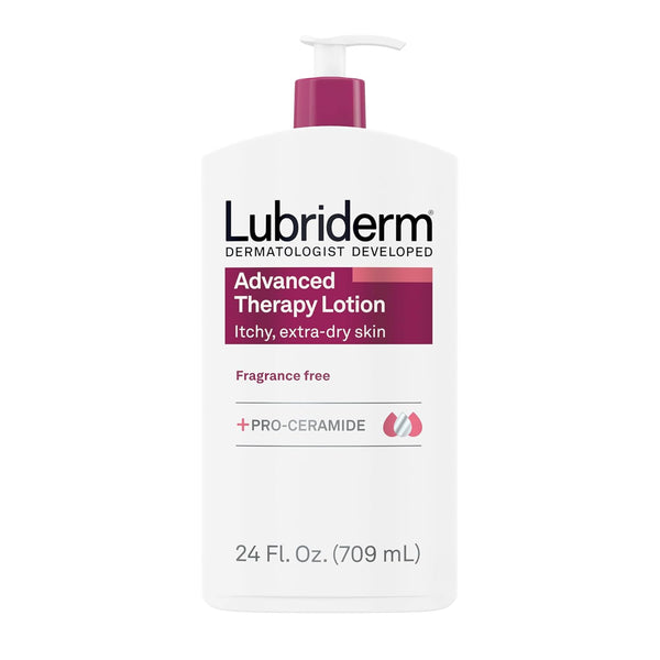 Lubriderm Advanced Therapy Fragrance Free Moisturizing Hand & Body Lotion + Pro-Ceramide, Intense Hydration for Itchy, Extra Dry, & Sensitive Skin, Non-Greasy, Hypoallergenic, 24 Fl. Oz