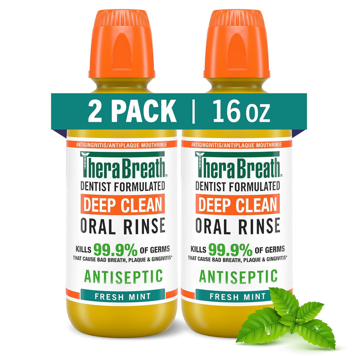 Therabreath plus Maximum Strength Fresh Breath Toothpaste with Zinc and Xylitol (Pack of 2) and Therabreath Antigingivitis Alcohol Free Deep Clean Mouthwash (Pack of 2)