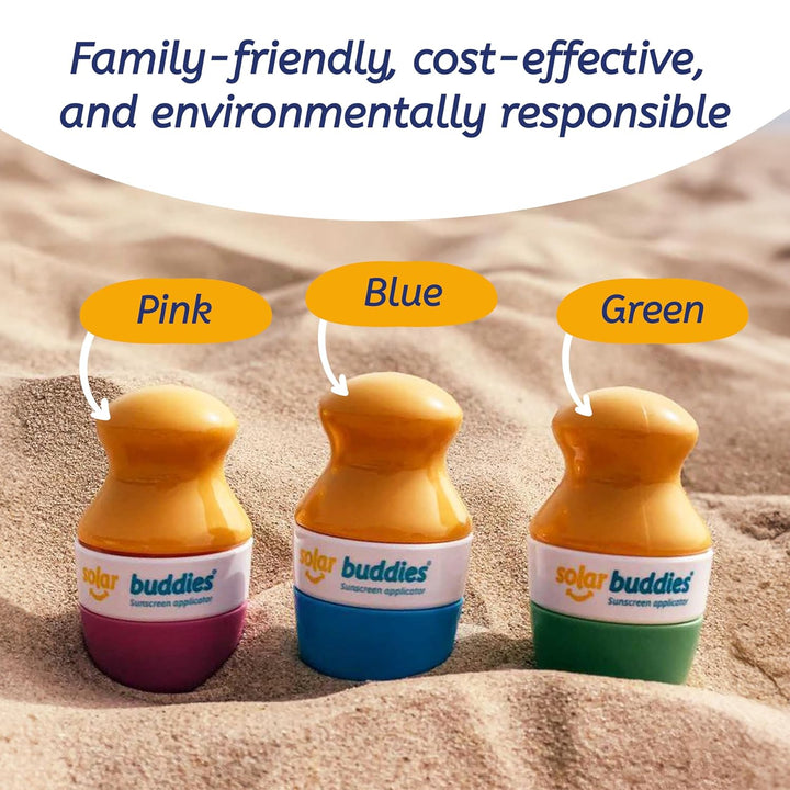 Solar Buddies Sunscreen Applicator - Pink Pack of 2 - Bpa-Free Refillable Roll on Sponge Sunscreen, Suncream & Lotion Applicator for Kids, Adults & Families - Holds 3.4Fl Oz, Perfect Size for Travel