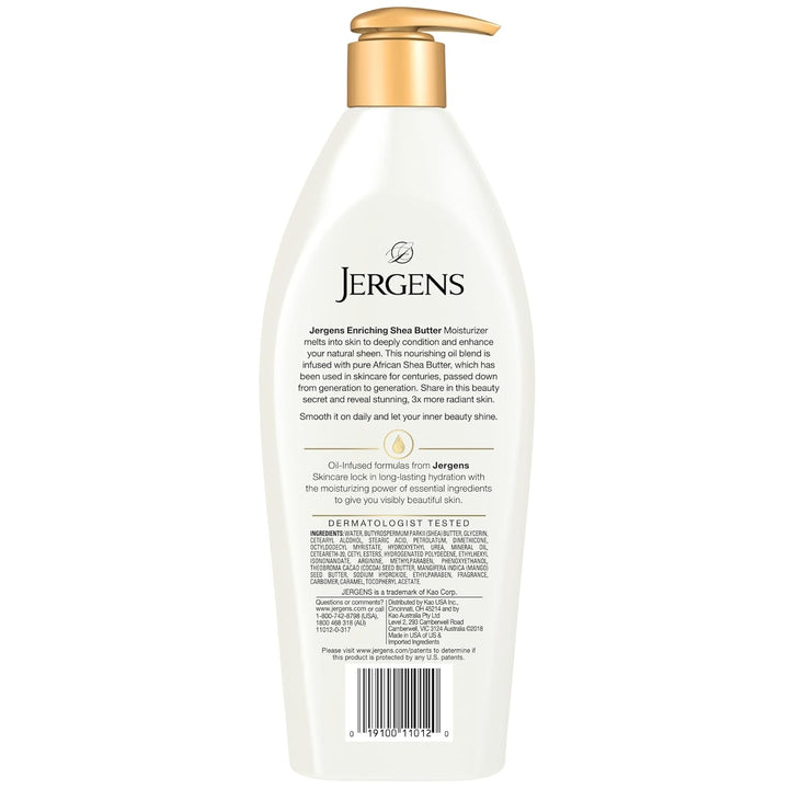 Jergens Shea Butter Hand and Body Lotion, Deep Conditioning Moisturizer, 3X More Radiant Skin, with Pure Shea Butter, Dermatologist Tested, 16.8 Oz, Pack of 3