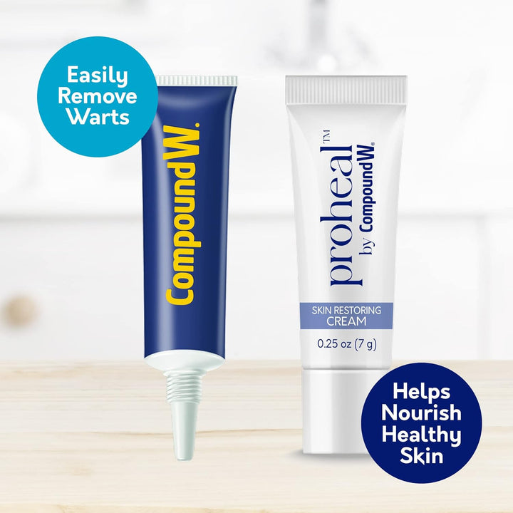 Compound W Total Care Wart Remover with Proheal Cream for Skin - 0.25 Oz and Maximum Strength Fast Acting Salicylic Acid Gel - 0.25 Oz
