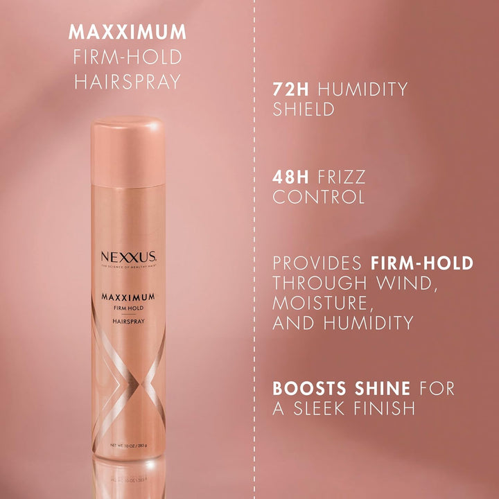 Nexxus Maximum Hold Finishing Hair Spray, for Control, Hold Hairspray for Women Hair Styling, Pink, 10 Oz