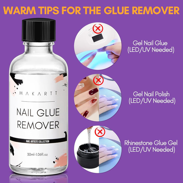 Makartt Nail Glue Remover for Press on Nails - 30ML Press on Nail Remover Easy Removal Debonder for Glue on Nail Tips,Non-Acetone Nail Polish Remover