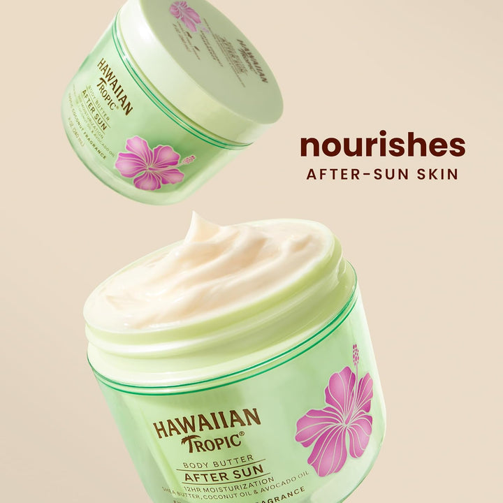 Hawaiian Tropic after Sun Body Butter with Coconut Oil, 8Oz | Hawaiian Tropic after Sun Lotion, Beach Essentials, Summer Vacation Essentials, Tan Extender Lotion, Coconut Body Butter, 8Oz