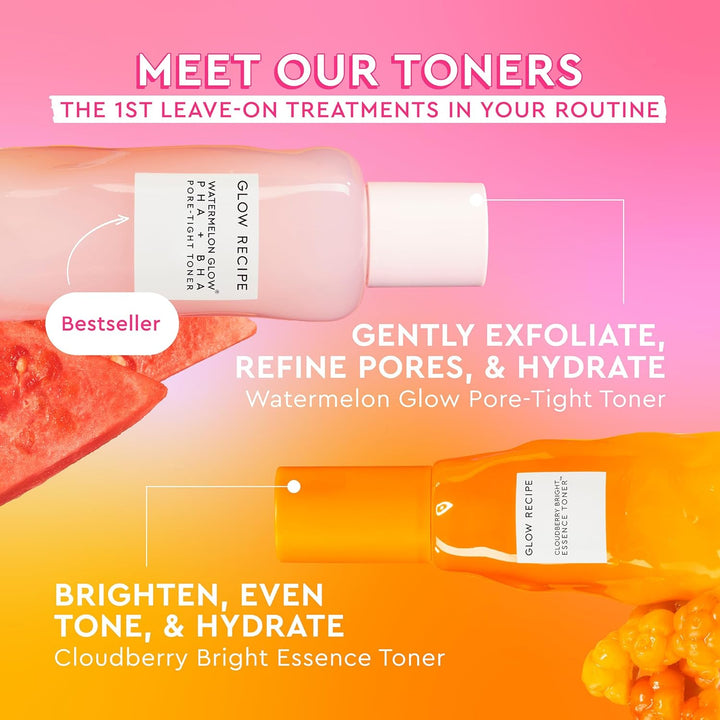 Glow Recipe Cloudberry Brightening Toner + Essence Skincare - Coq10 Face Toner to Strengthen Skin Barrier + Hydrating Rice Water, Vitamin C, E & 5% Glycerin to Soften & Even Skin Tone (75Ml)