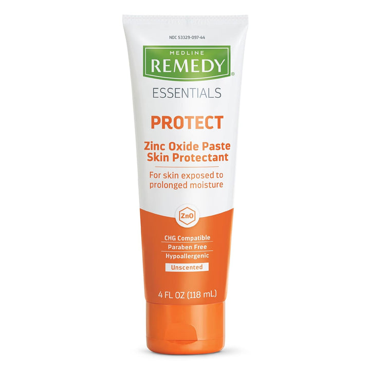 Medline Remedy Essentials Zinc Oxide Skin Protectant Paste (4 Oz Tube), Unscented, Barrier, Incontinence Cream, Diaper Rash, Adults, Elderly, Hypoallergenic, Paraben Free