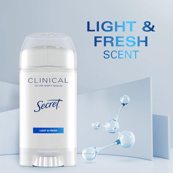 Secret Clinical Strength Antiperspirant Deodorant for Women, Free & Sensitive, 3X Stress Protection, 72Hr Sweat & Odor Protection, PH Balancing Minerals, Invisible Solid, Unscented, 1.6 Oz (Pack of 3)