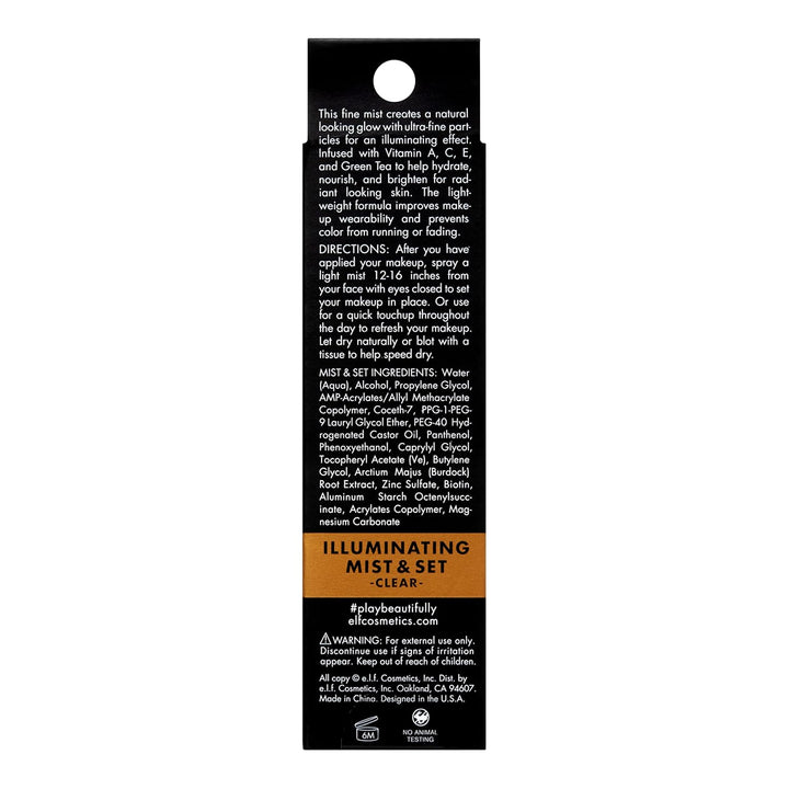 E.L.F. Lumious Mist & Set, Setting Spray to Give Makeup a Lasting, Radiant Finish, Infused with Vitamins A, C & E, Small, 2 Fl Oz
