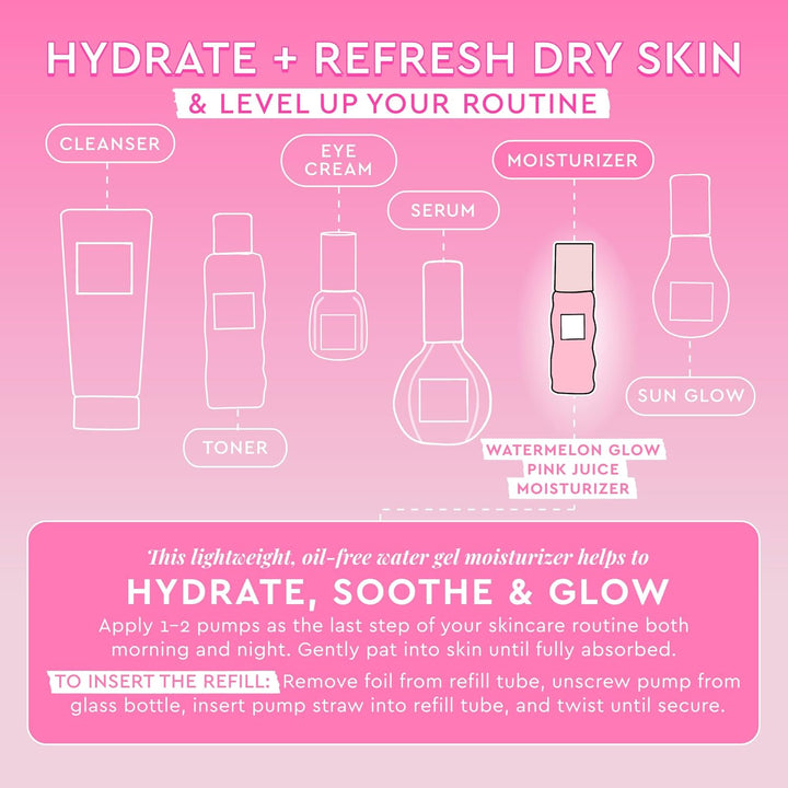 Glow Recipe Pink Juice Water Gel Face Moisturizer for Women, Men & Teens, Travel Size - Hydrating Hyaluronic Acid, Radiance Boosting, Oil-Free, Long-Lasting Korean Skin Care for Oily Skin (25Ml)