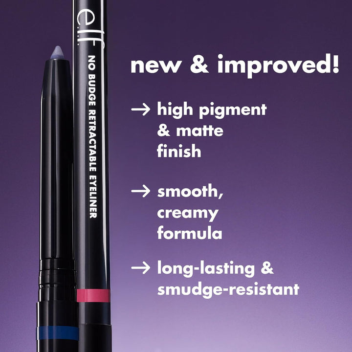 E.L.F. No Budge Retractable Eyeliner, Creamy, Ultra-Pigmented & Waterproof, Creates Bold & Defined Lines, Vegan & Cruelty-Free, Black