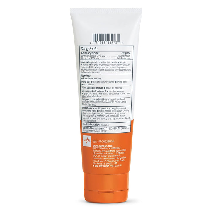 Medline Remedy Essentials Zinc Oxide Skin Protectant Paste (4 Oz Tube), Unscented, Barrier, Incontinence Cream, Diaper Rash, Adults, Elderly, Hypoallergenic, Paraben Free