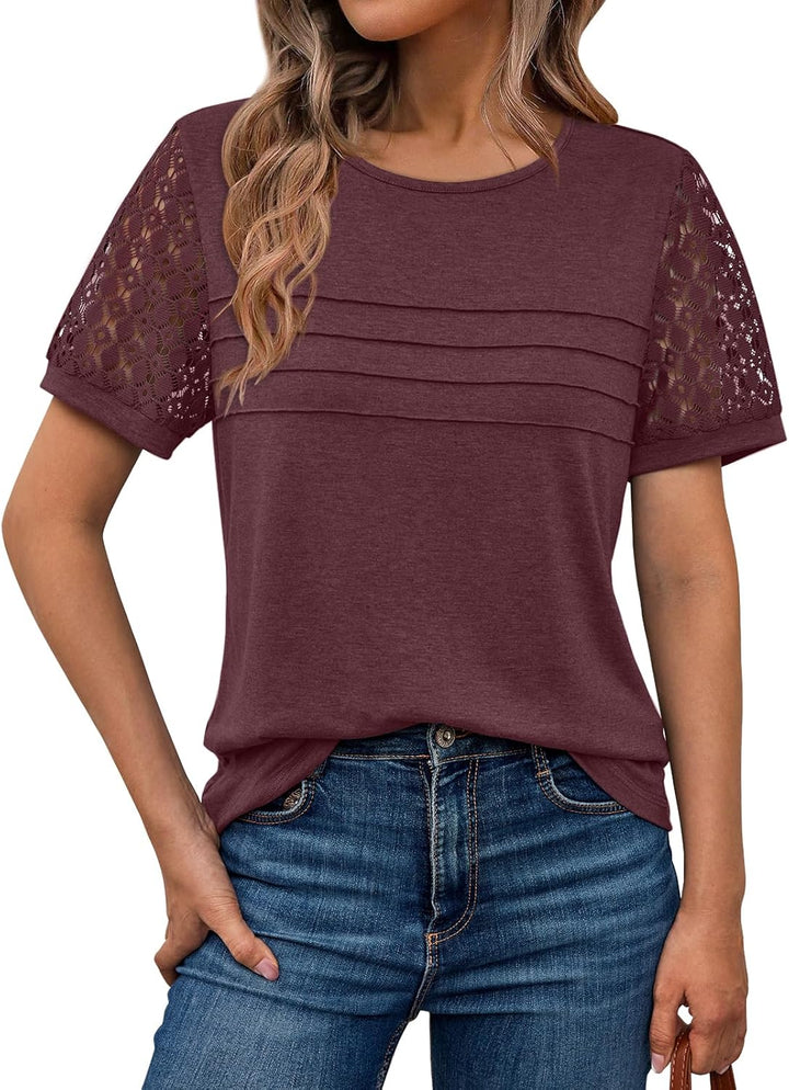 AUTOMET Women'S Short Sleeve Shirts Dressy Lace Summer Tops 2025 Spring Trendy Casual T-Shirts Cute Work Outfits Blouses
