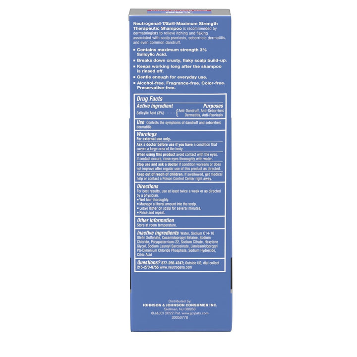 Neutrogena T/Sal Therapeutic Scalp Shampoo for Scalp Build-Up Control with 3% Salicylic Acid, Scalp Treatment for Dandruff, Scalp Psoriasis & Seborrheic Dermatitis Relief, 4.5 Fl. Oz