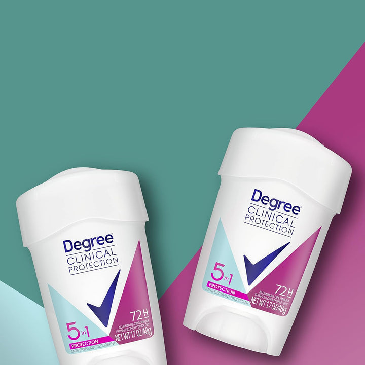 Degree Clinical Protection Antiperspirant Deodorant 72-Hour Sweat & Odor Protection 5-In-1 Antiperspirant for Women 1.7 Oz