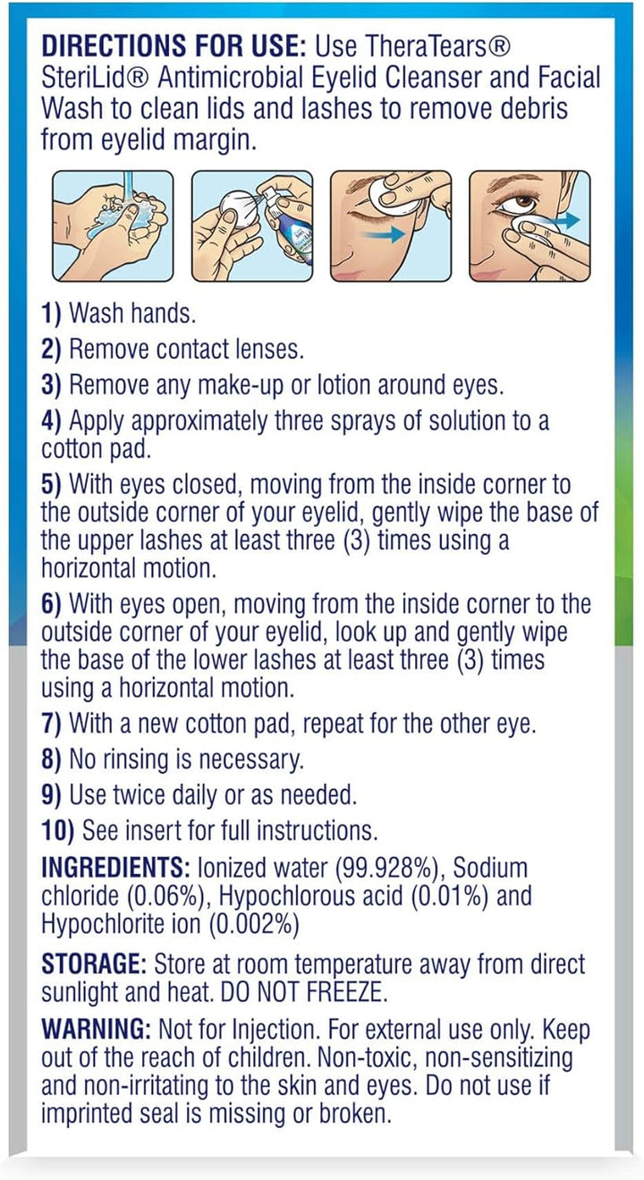 Theratears Sterilid Antimicrobial Eyelid Cleanser and Face Wash, for Irritated Eyes, 2 Fl Oz Spray