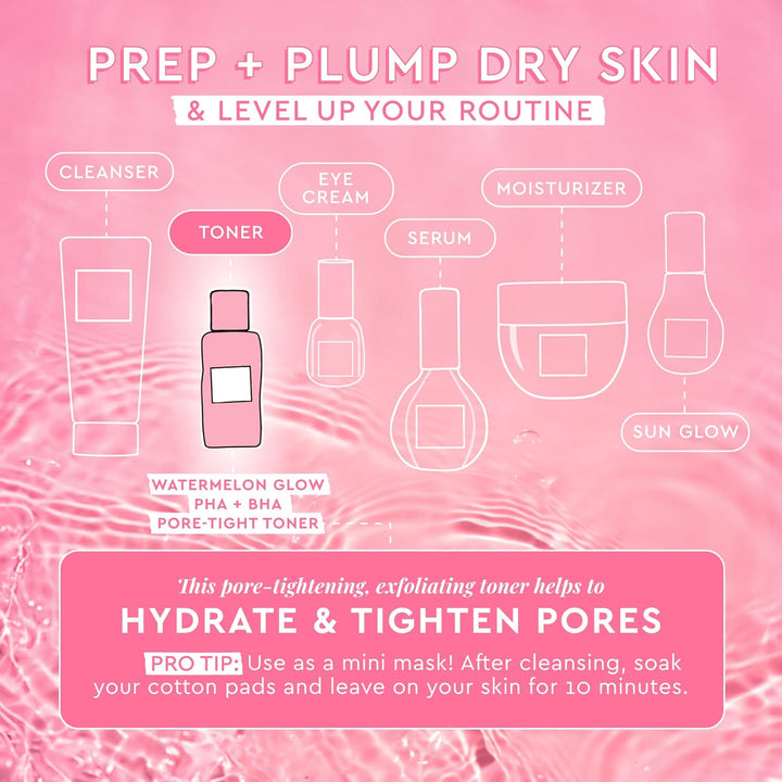 Glow Recipe PHA + BHA Face Toner - Korean Skin Care Pore Minimizer & Gentle Facial Exfoliator for Tightening, Hydrating & Exfoliating - Glycerin, Watermelon & Cactus Water (40Ml)