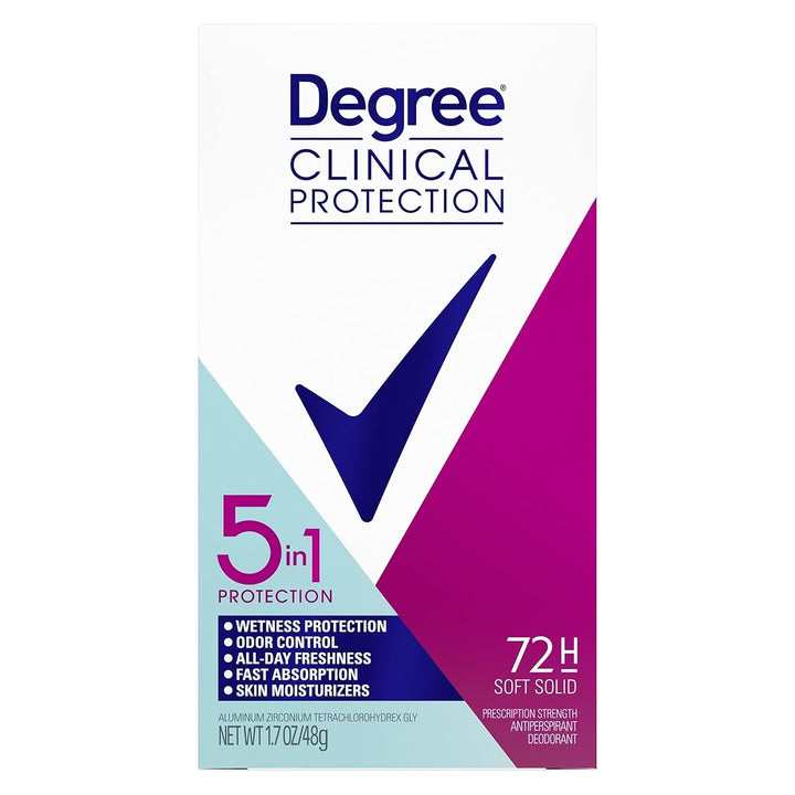 Degree Clinical Protection Antiperspirant Deodorant 72-Hour Sweat & Odor Protection 5-In-1 Antiperspirant for Women 1.7 Oz