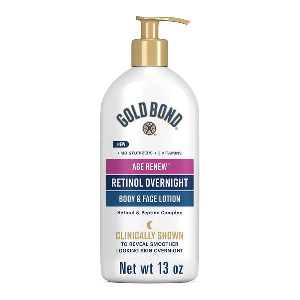 Gold Bond Age Renew Retinol Overnight Body & Face Lotion, with Retinol & Peptide Complex, 13 Oz.