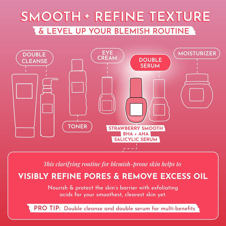 Glow Recipe Strawberry Smoothing Salicylic Acid Serum - Blemish Clarifying Skin Care, AHA BHA Exfoliant + Pore Minimizer + Plumping Hyaluronic Acid + Brightening Allantoin - Korean Face Serum, 30Ml