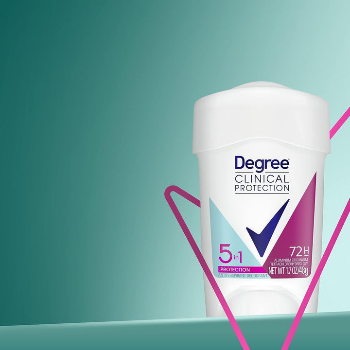 Degree Clinical Protection Antiperspirant Deodorant 72-Hour Sweat & Odor Protection 5-In-1 Antiperspirant for Women 1.7 Oz