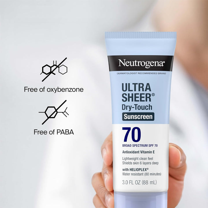 Neutrogena Ultra Sheer Dry-Touch Water Resistant and Non-Greasy Sunscreen Lotion with Broad Spectrum SPF 70, 3 Fl Oz (Pack of 1)