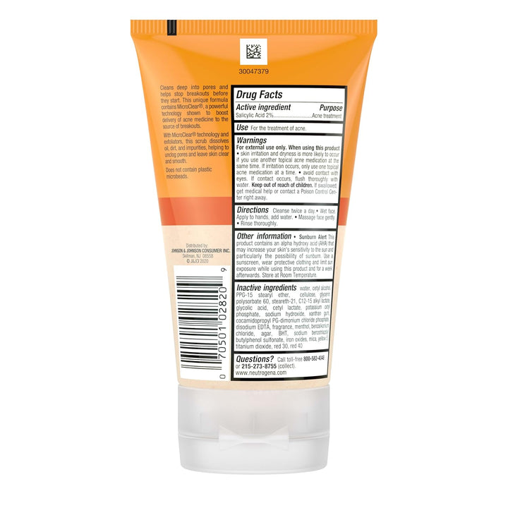 Neutrogena Oil-Free Acne Face Scrub, 2% Salicylic Acid Acne Treatment Medicine, Daily Face Wash to Help Prevent Breakouts, Oil Free Exfoliating Facial Cleanser for Acne-Prone Skin, 4.2 Fl. Oz