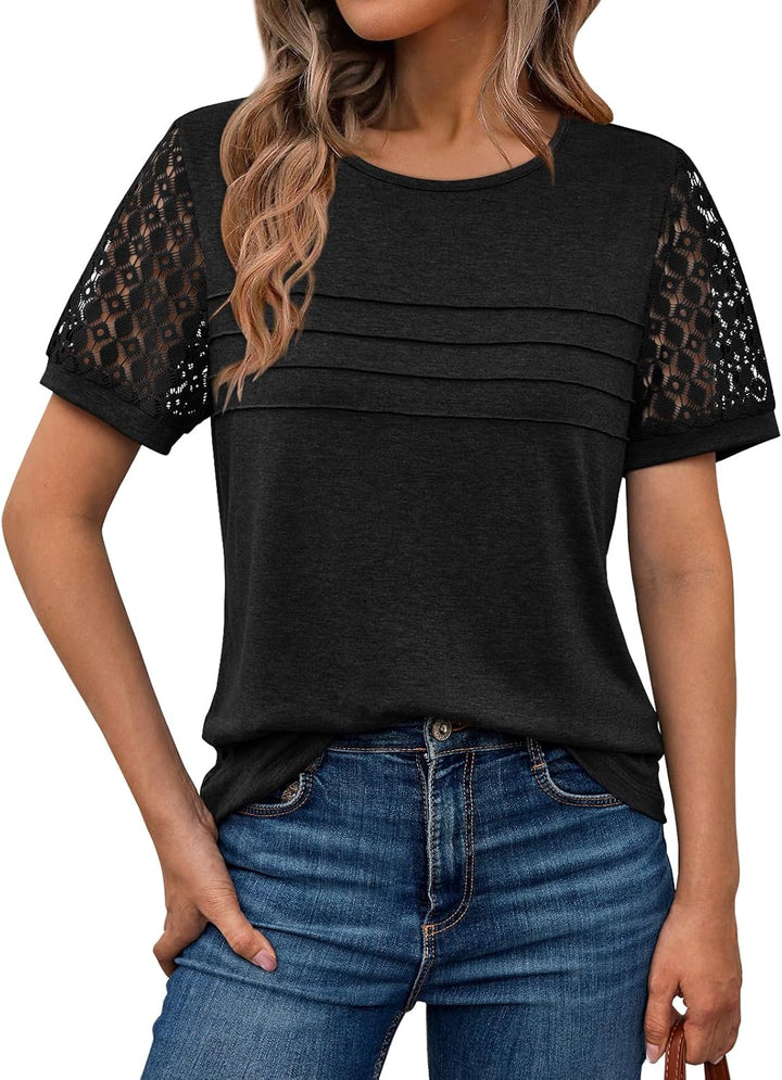 AUTOMET Women'S Short Sleeve Shirts Dressy Lace Summer Tops 2025 Spring Trendy Casual T-Shirts Cute Work Outfits Blouses