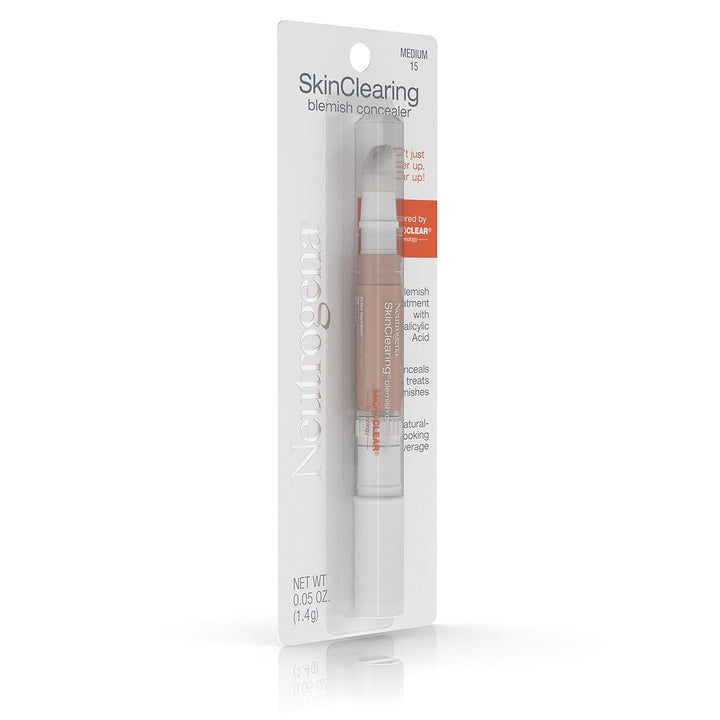 Neutrogena Skinclearing Blemish Concealer Face Makeup with Salicylic Acid Acne Medicine, Non-Comedogenic and Oil-Free Concealer Helps Cover, Treat & Prevent Breakouts, Medium 15,.05 Oz